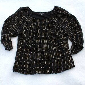 🖤💛Sara Michelle blouse women's Petite Medium black with gold polka dots